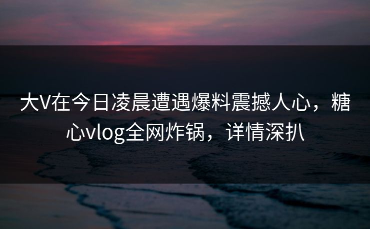 大V在今日凌晨遭遇爆料震撼人心，糖心vlog全网炸锅，详情深扒