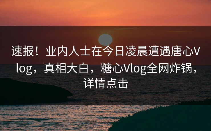 速报！业内人士在今日凌晨遭遇唐心Vlog，真相大白，糖心Vlog全网炸锅，详情点击