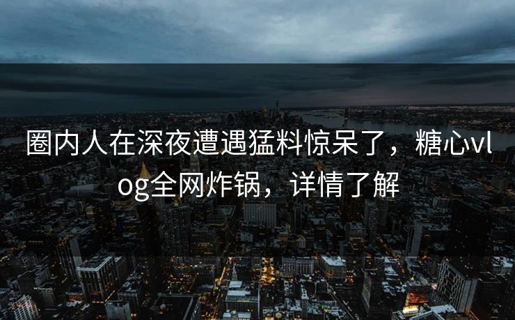 圈内人在深夜遭遇猛料惊呆了，糖心vlog全网炸锅，详情了解