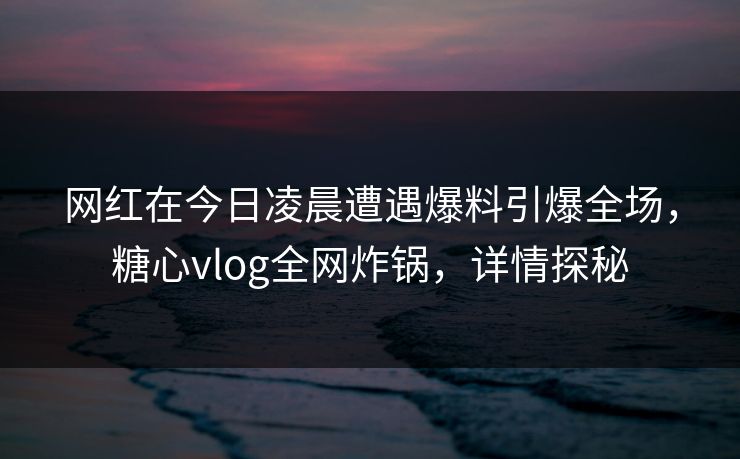 网红在今日凌晨遭遇爆料引爆全场,糖心vlog全网炸锅,详情探秘 网红在今日凌晨遭遇爆料引爆全场,糖心vlog全网炸锅,详情探秘