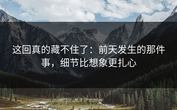 这回真的藏不住了:前天发生的那件事,细节比想象更扎心
